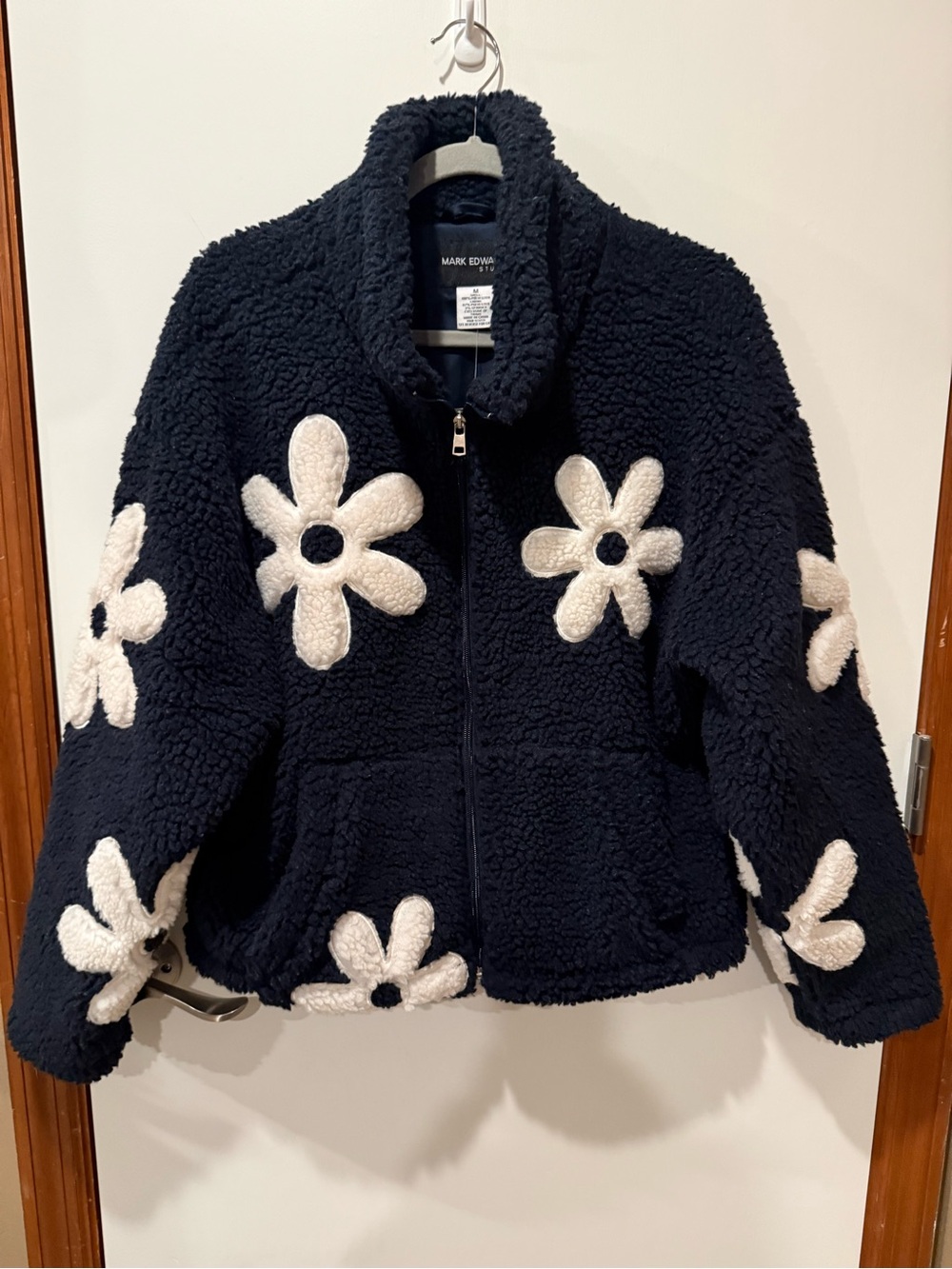 Mark Edward’s Studio Women’s Blue Faux Shearling Jacket with white Flowers